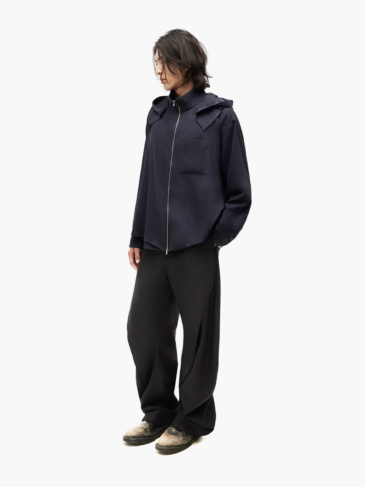 Jiyong Kim - Hooded Layered Zip-Up Shirt (Navy) product image 1 | TRAB K-Fashion Australia