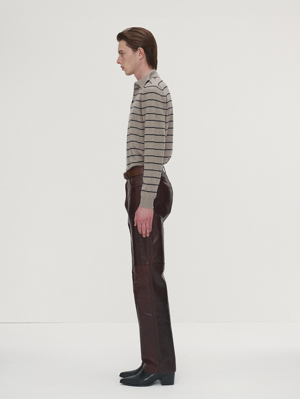 Tonywack - Super Fine Wool Stripe Polo Knit (Beige/Navy) product image 2 | TRAB K-Fashion Australia