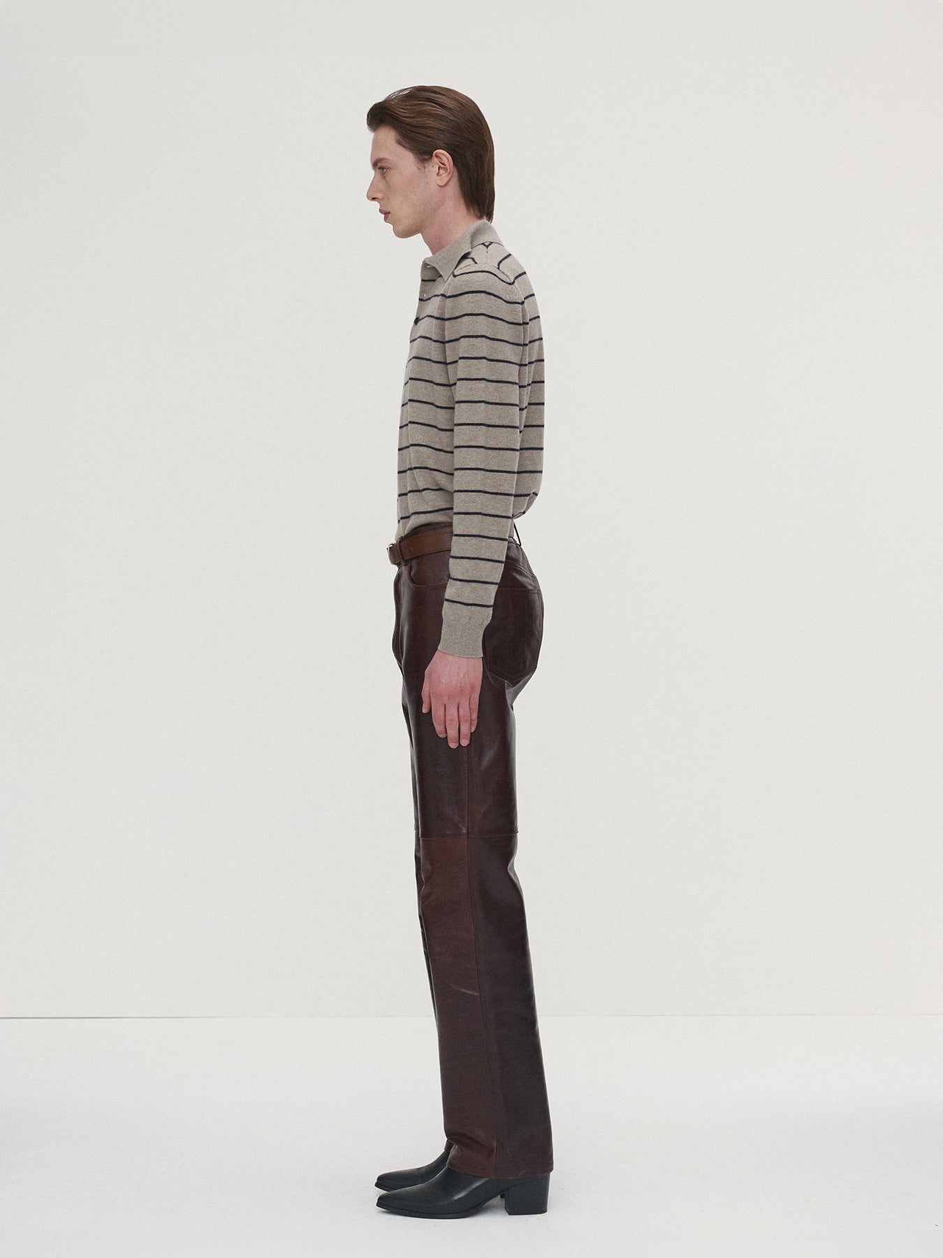 Tonywack - Super Fine Wool Stripe Polo Knit (Beige/Navy) product image 2 | TRAB K-Fashion Australia