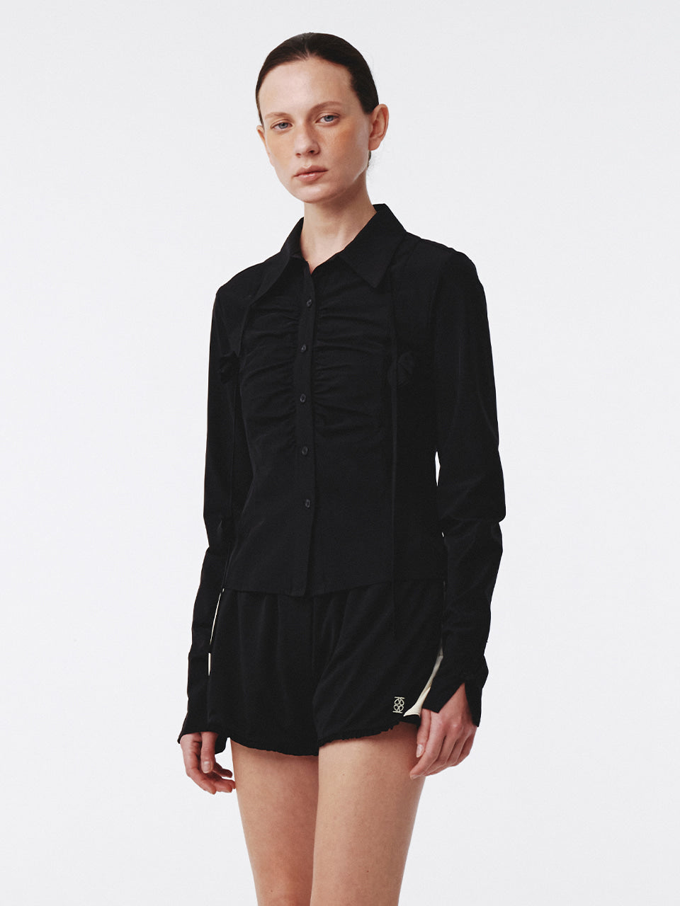Kijun - Corsage Shirring Shirt (Black) product image 1 | TRAB K-Fashion Australia