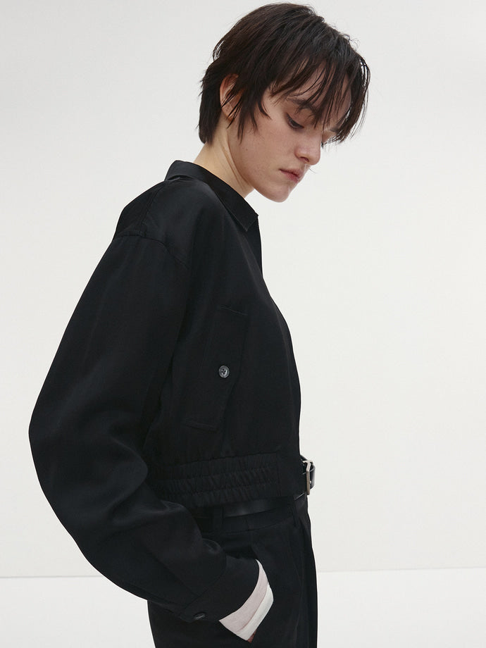 Tonywack - Satin Cropped Blouson Jacket (Black) product image 5 | TRAB K-Fashion Australia