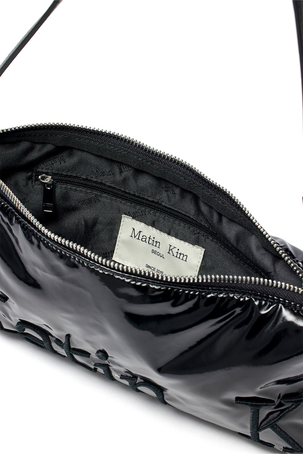 Matin Kim - Glossy Logo Stitch Mini Shoulder Bag (Black) product image 3 | TRAB K-Fashion Australia