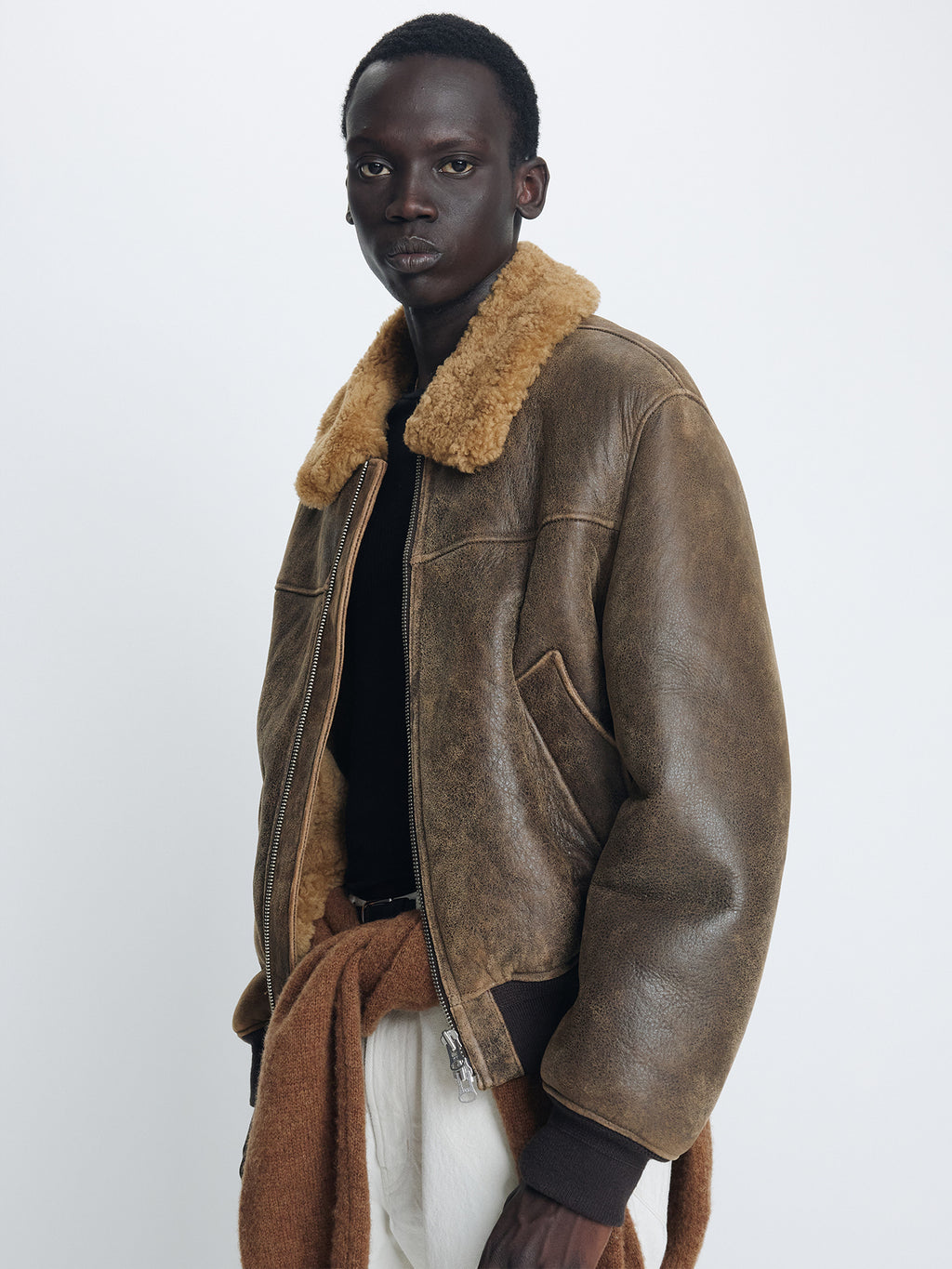 Tonywack - Lamb Shearling Leather Bomber Jacket (Faded Brown) product image 4 | TRAB K-Fashion Australia