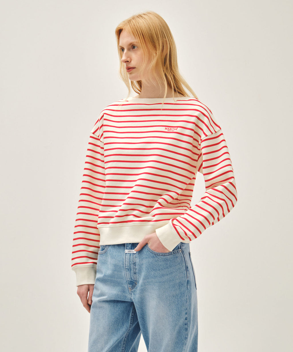 Marithe & Francois Girbaud - Stripe Boatneck Crop Sweatshirt (Red) product image 2 | TRAB K-Fashion Australia