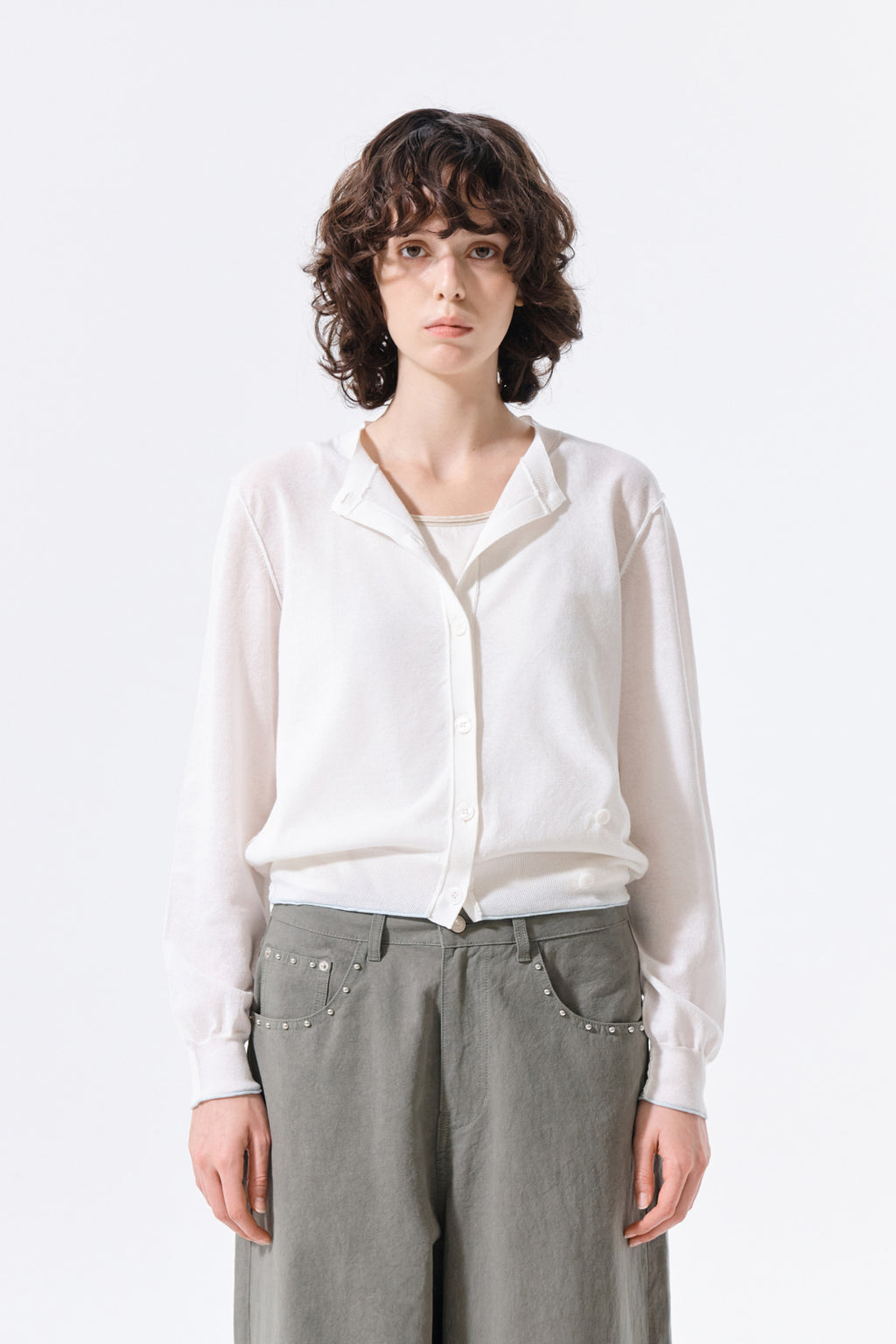 Matin Kim - Back Logo Sheer Cardigan (White) product image 11 | TRAB K-Fashion Australia