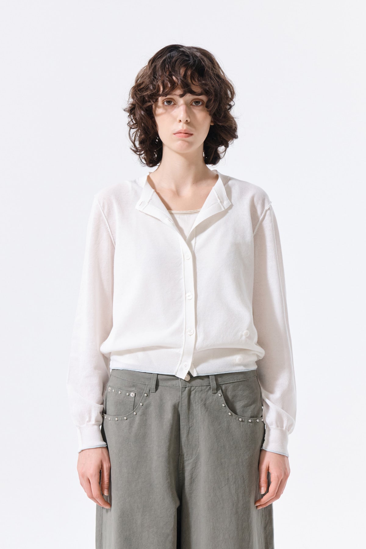 Matin Kim - Back Logo Sheer Cardigan (White) product image 11 | TRAB K-Fashion Australia