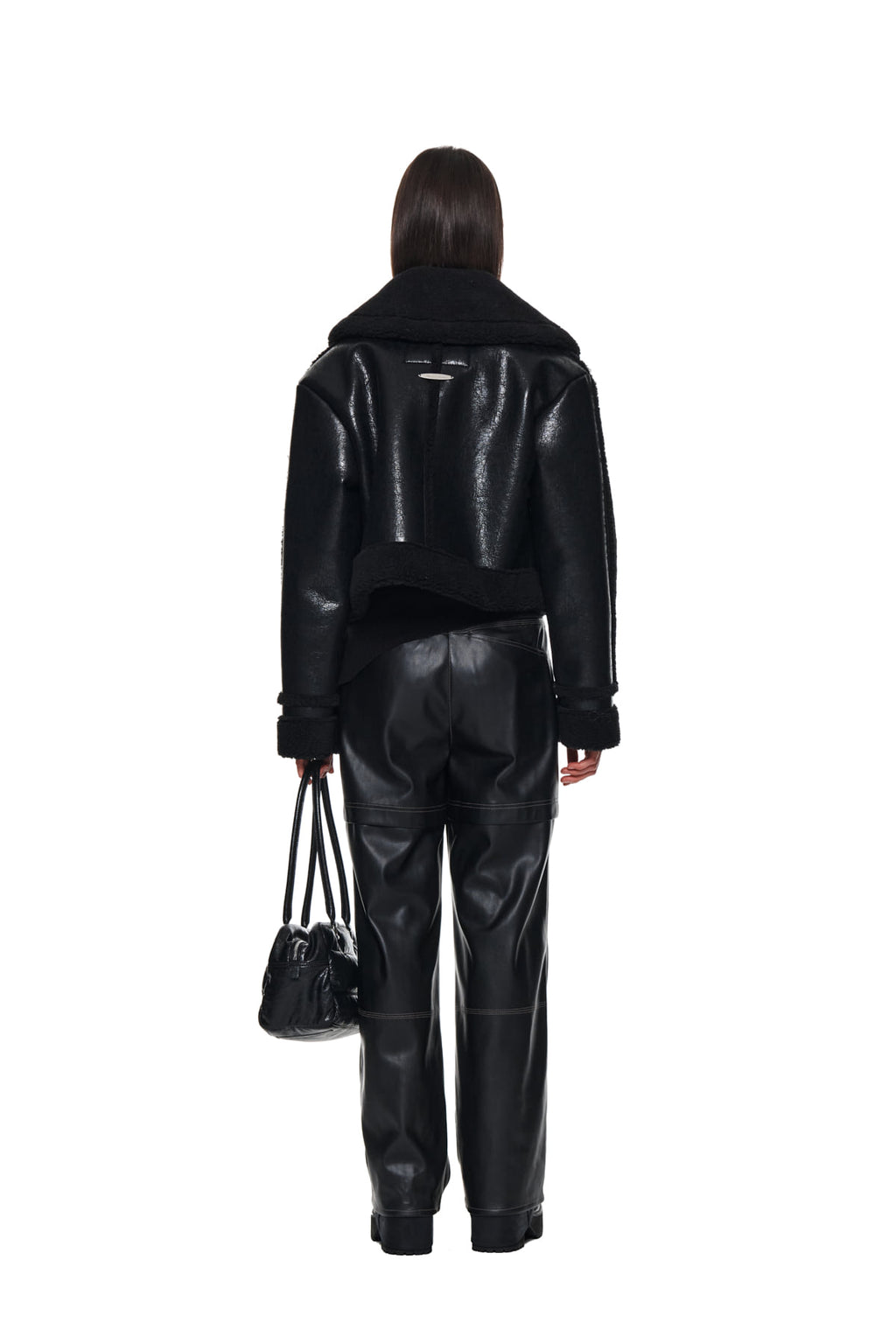 Matin Kim - Waist Unbalanced Leather Pants (Black) product image 7 | TRAB K-Fashion Australia