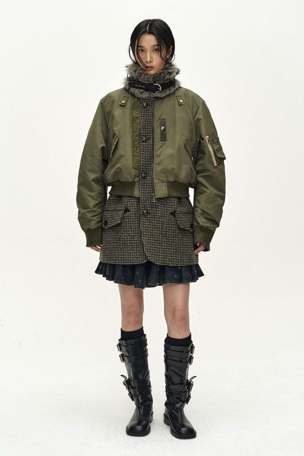 Andersson Bell - Unisex Deconstructed Layered Bomber Coat (Sage) product image 12 | TRAB K-Fashion Australia