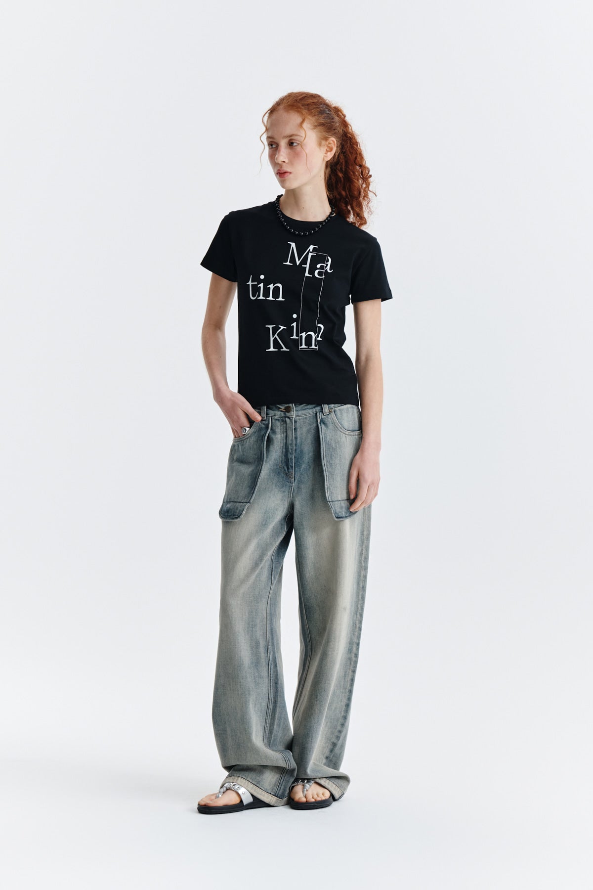 Matin Kim - Patchwork Graphic Printing Logo Top (Black) product image 9 | TRAB K-Fashion Australia