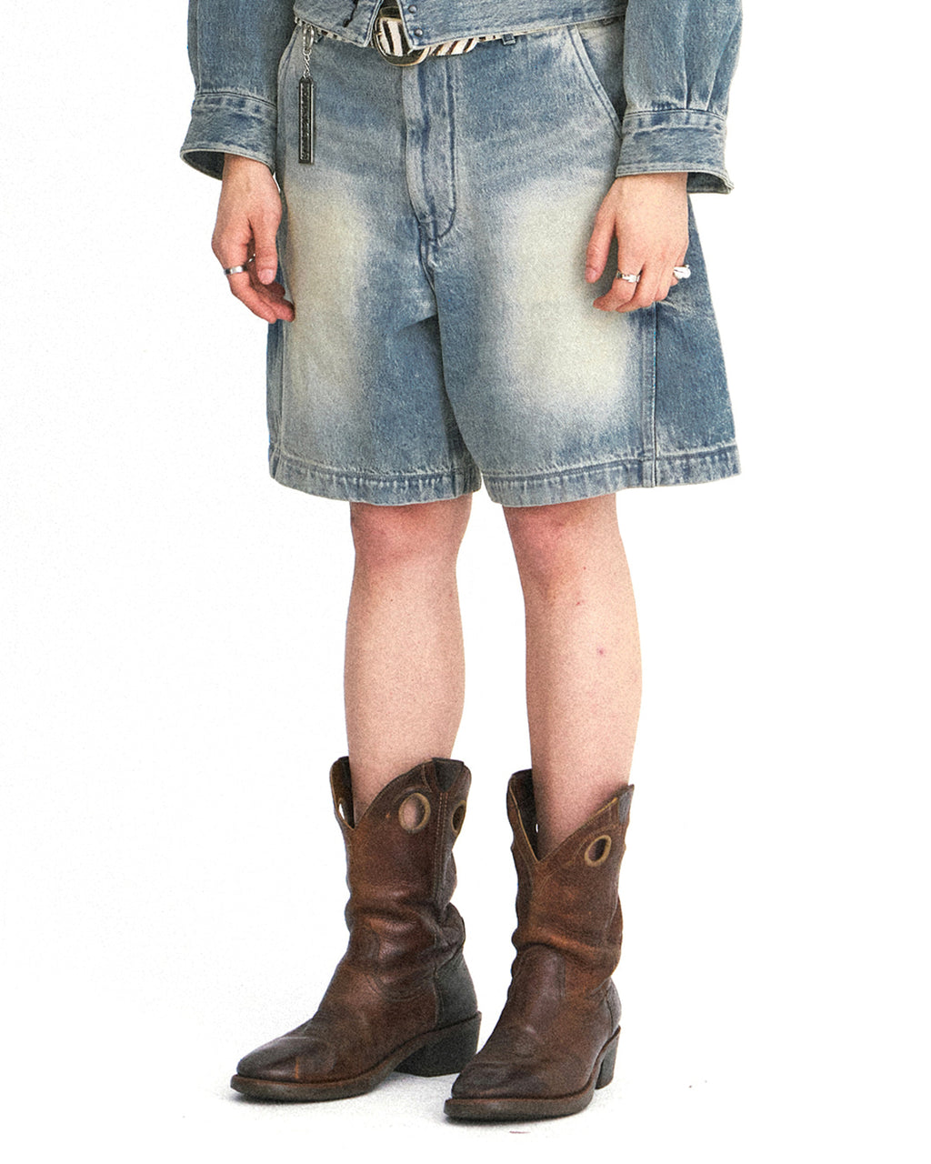 Eastlogue - Cinch Back Curved Shorts (Light Indigo) product image 3 | TRAB K-Fashion Australia