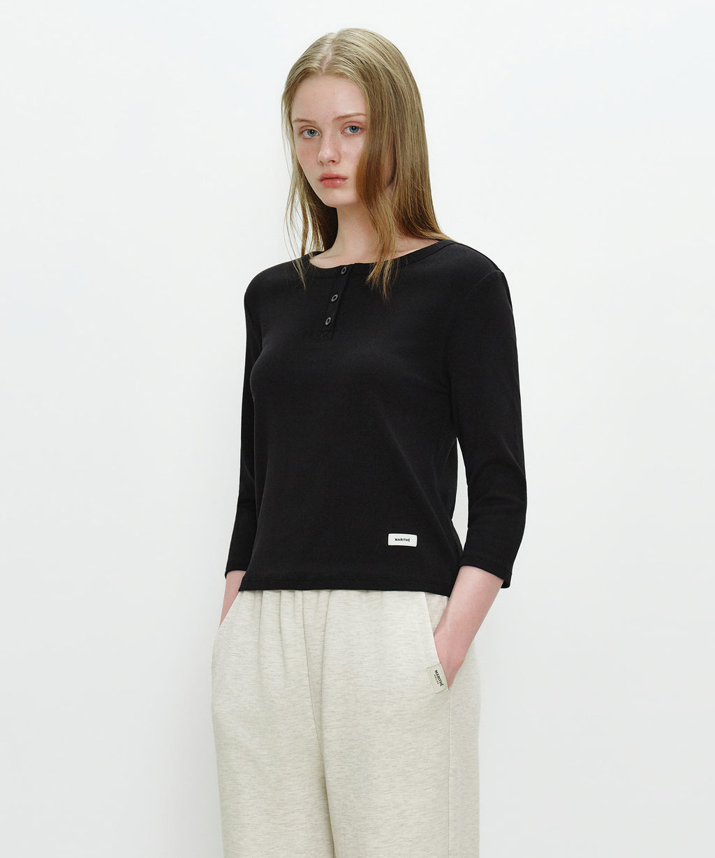 Marithe & Francois Girbaud - Basic Henley Neck 3/4 Sleeve (Black) product image 2 | TRAB K-Fashion Australia