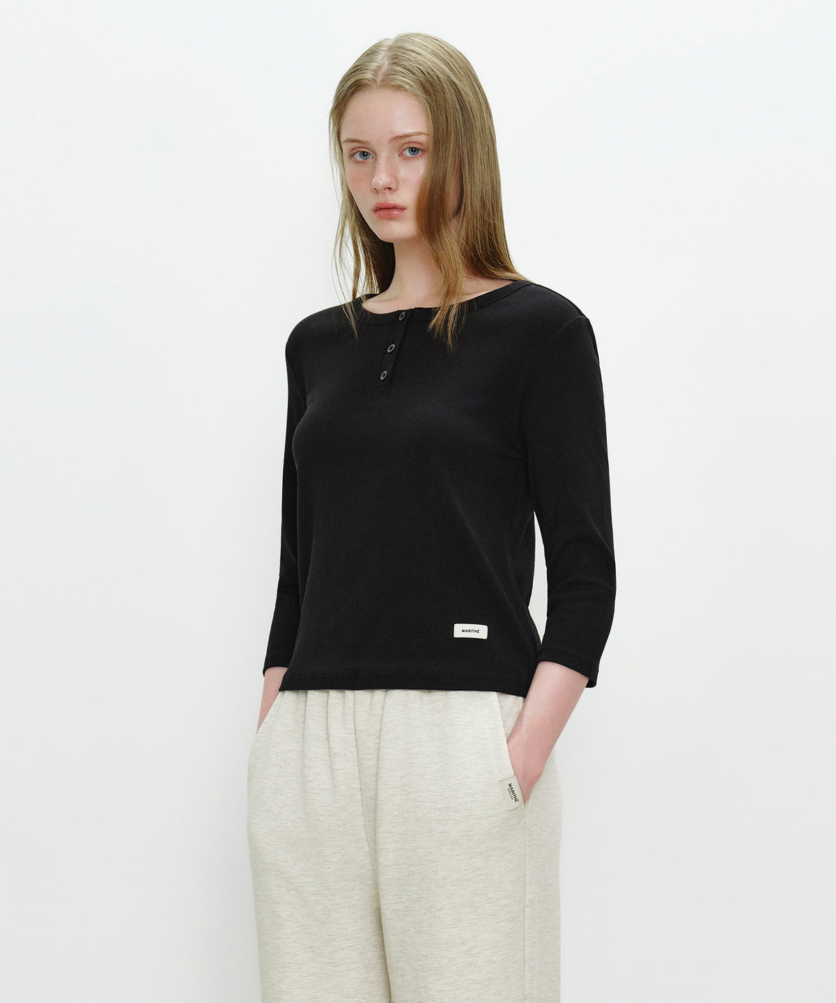 Marithe & Francois Girbaud - Basic Henley Neck 3/4 Sleeve (Black) product image 2 | TRAB K-Fashion Australia