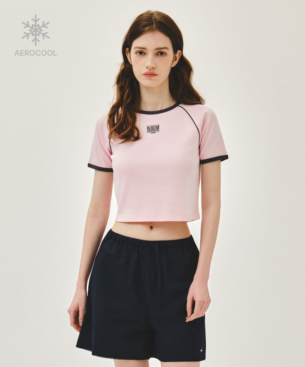 Marithe & Francois Girbaud - Aerocool Small Classic Logo Ringer Slim Crop Tee (Pink) product image 1 | TRAB K-Fashion Australia