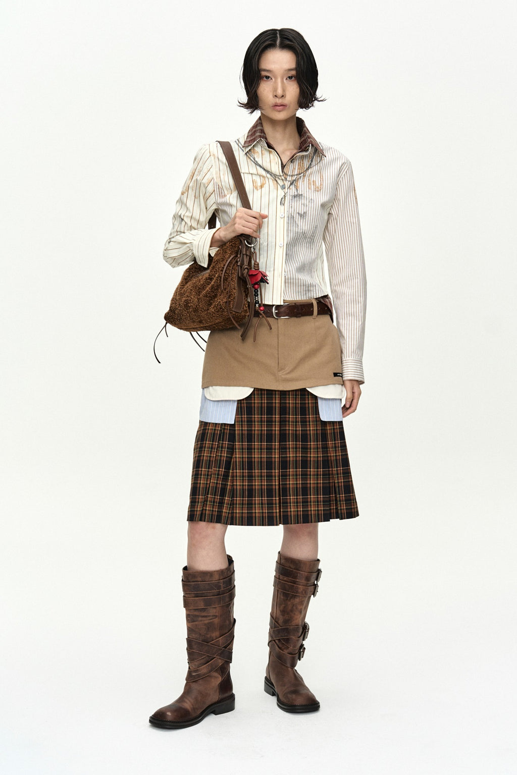 Andersson Bell - Necklace & Choker Trompe-L'oeil Graphic Shirt (Beige) product image 1 | TRAB K-Fashion Australia