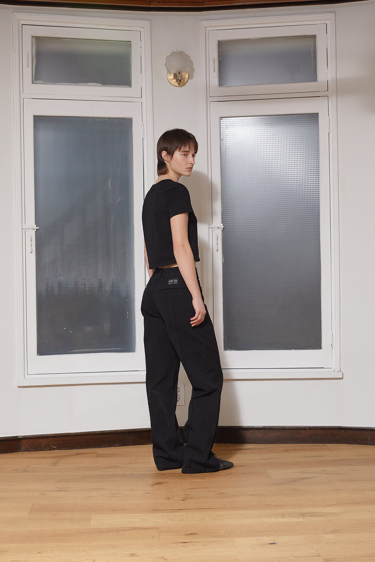 Matin Kim - Unbalance Typo Logo Crop Top (Black) product image 8 | TRAB K-Fashion Australia