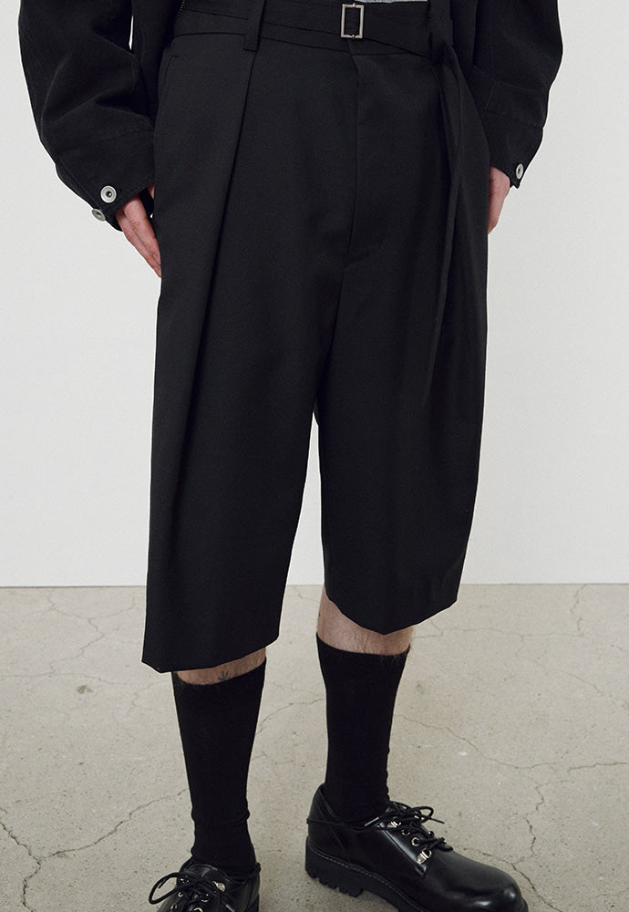 Tonywack - Wool Twill Belted Pleats Shorts (Black) product image 7 | TRAB K-Fashion Australia