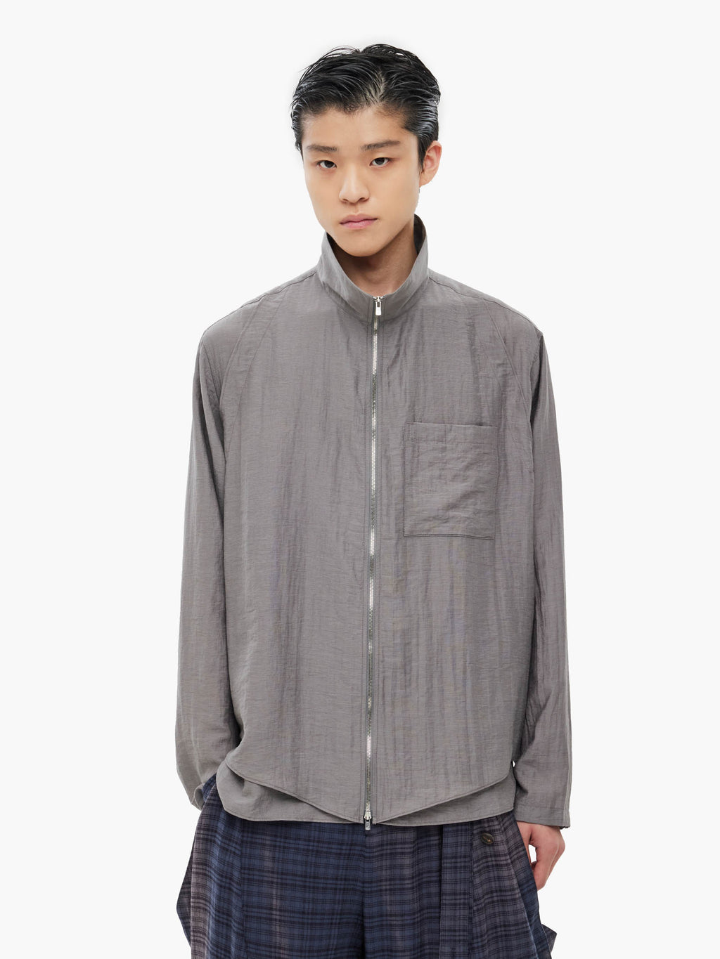 Jiyong Kim - Layered Zip-Up Shirt (Grey) product image 2 | TRAB K-Fashion Australia