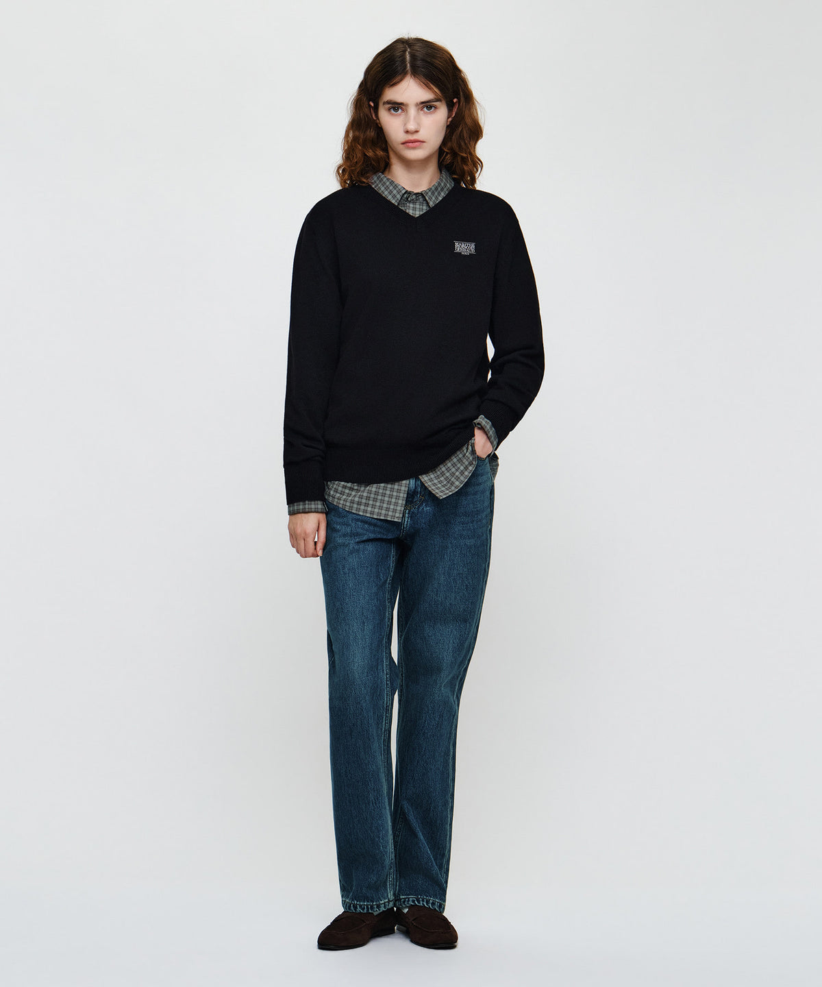 Marithe & Francois Girbaud - Micro Classic Logo V-neck Knit (Black) product image 4 | TRAB K-Fashion Australia