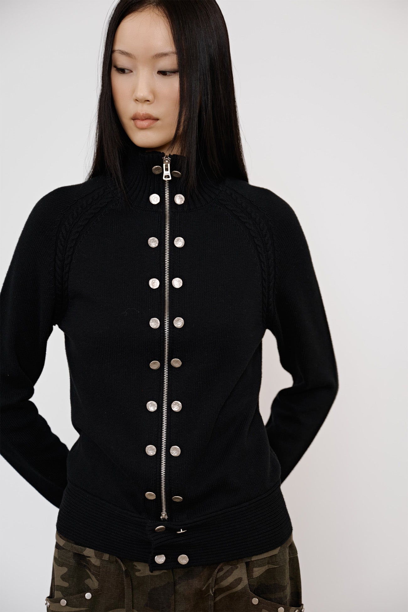 Deinet - High-Neck Stud Knit Outer (Black) product image 7 | TRAB K-Fashion Australia