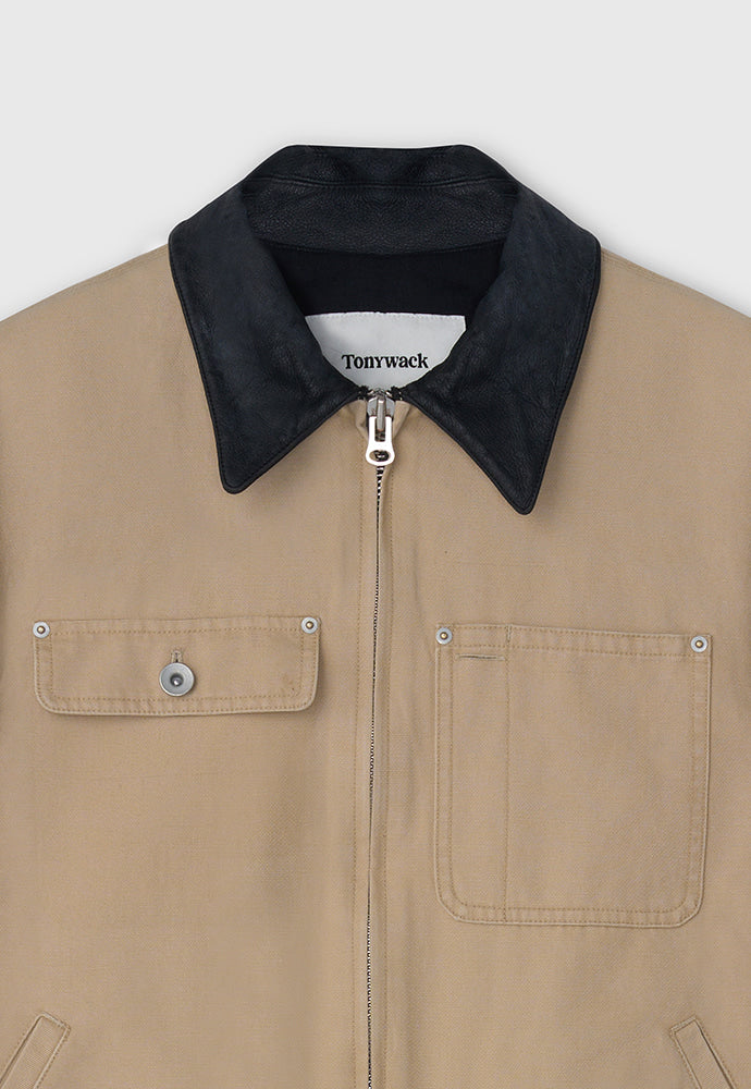 Tonywack - Leather Collar Garment-Washed Rivet Work Jacket (Faded Beige) product image 10 | TRAB K-Fashion Australia