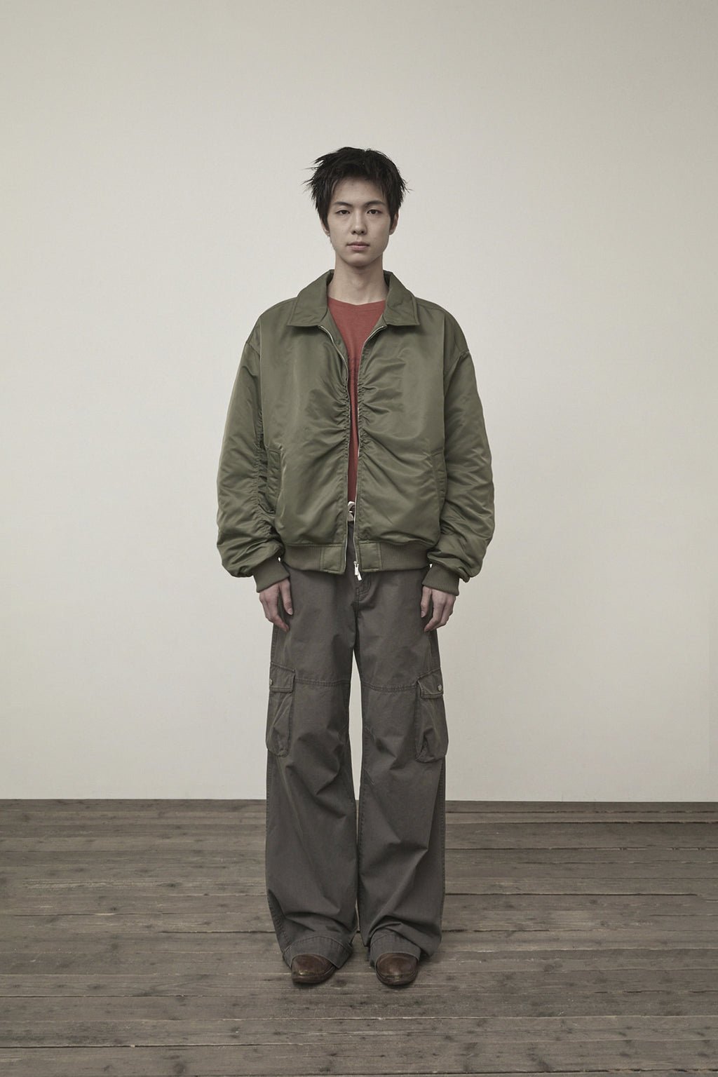 Matin Kim - Applique Logo Shirring Bomber Jumper (Khaki) product image 6 | TRAB K-Fashion Australia