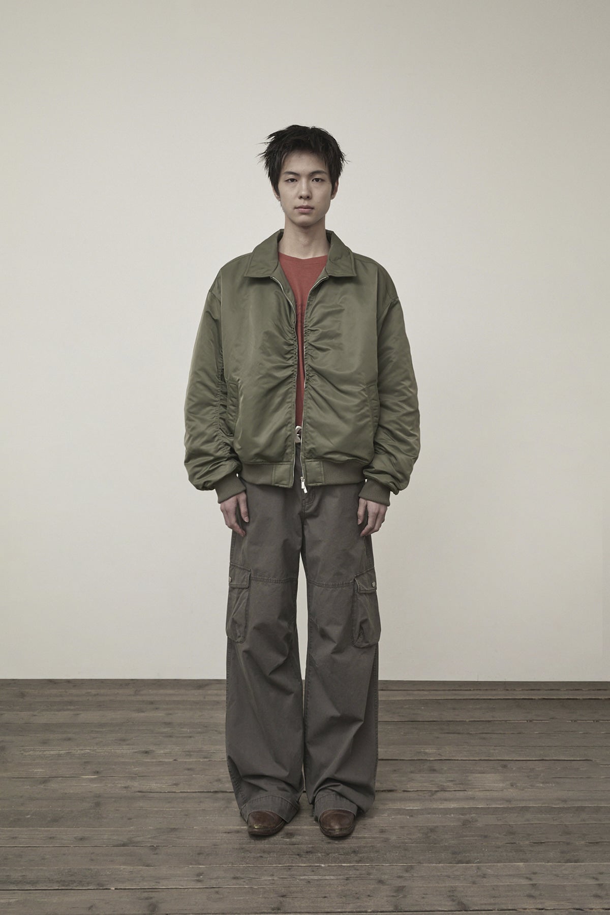 Matin Kim - Applique Logo Shirring Bomber Jumper (Khaki) product image 6 | TRAB K-Fashion Australia