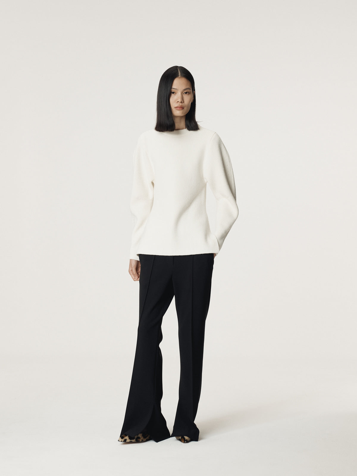 Recto - Volume Sleeve Structured Knit Top (Ivory) product image 2 | TRAB K-Fashion Australia