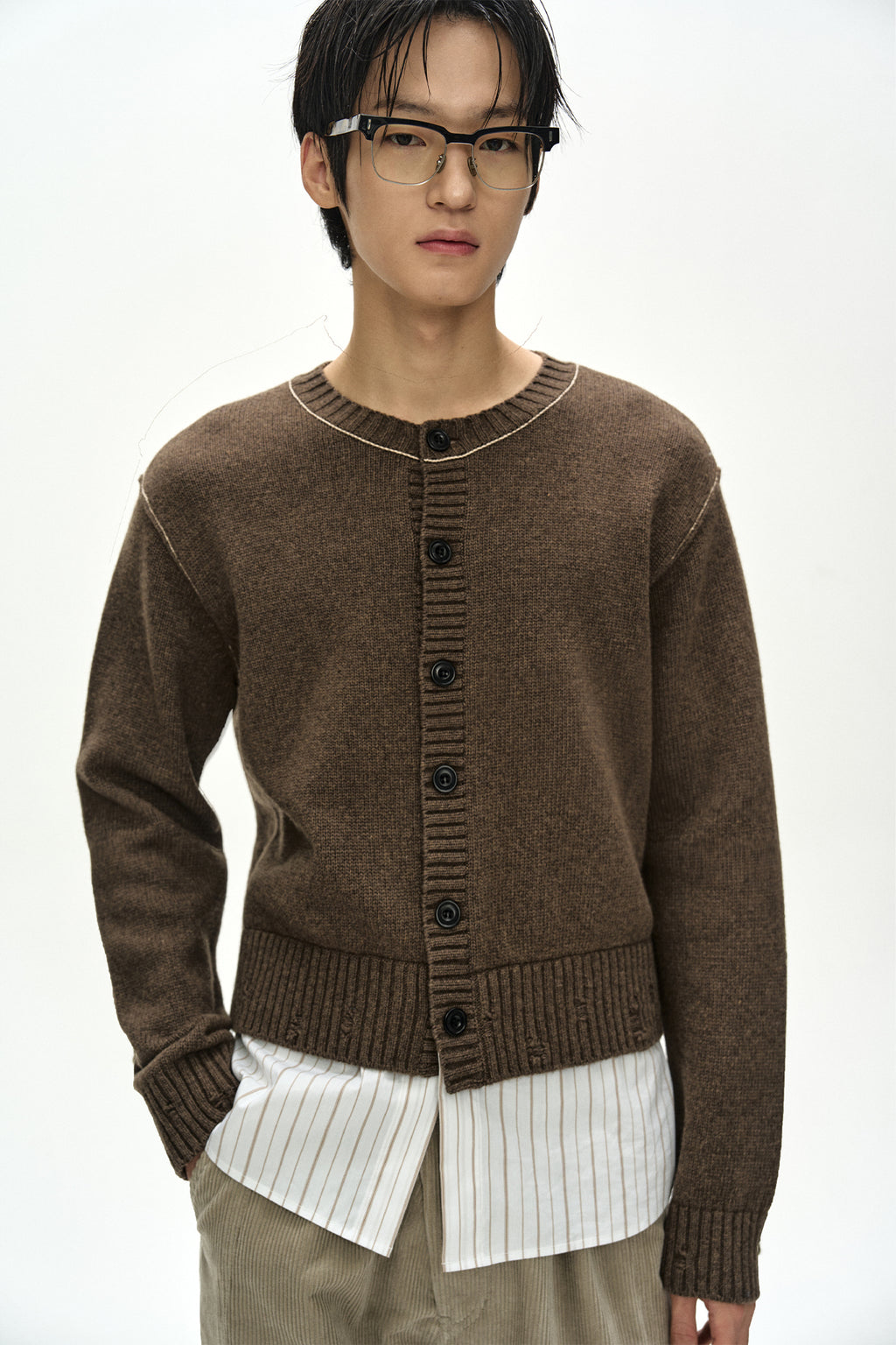 Andersson Bell - Shirt Layered Cardigan (Melange Brown) product image 7 | TRAB K-Fashion Australia