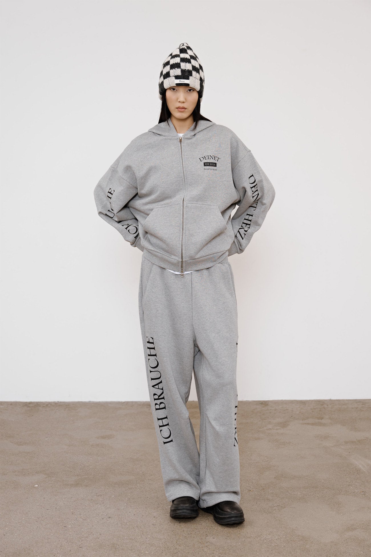 Deinet - German Lettering Hoodie Zip-Up (Melange Grey) product image 4 | TRAB K-Fashion Australia