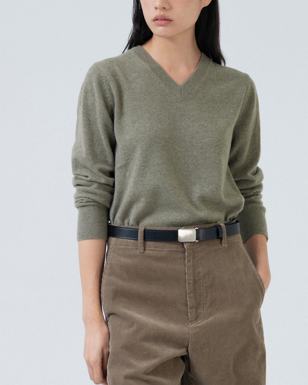 Brownyard - Extra Super Fine V Neck Knit (Olive Grey) product image 4 | TRAB K-Fashion Australia