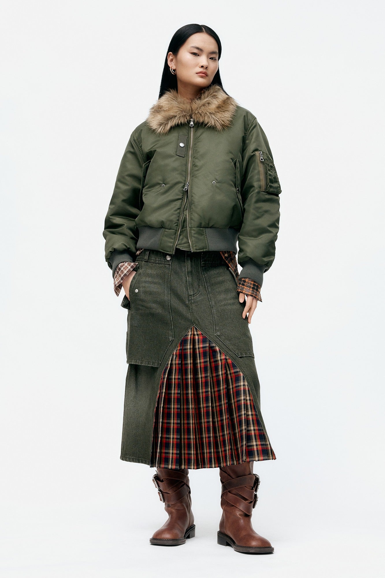 Andersson Bell - Raptor Layered Pleats Skirt (Washed Green) product image 1 | TRAB K-Fashion Australia