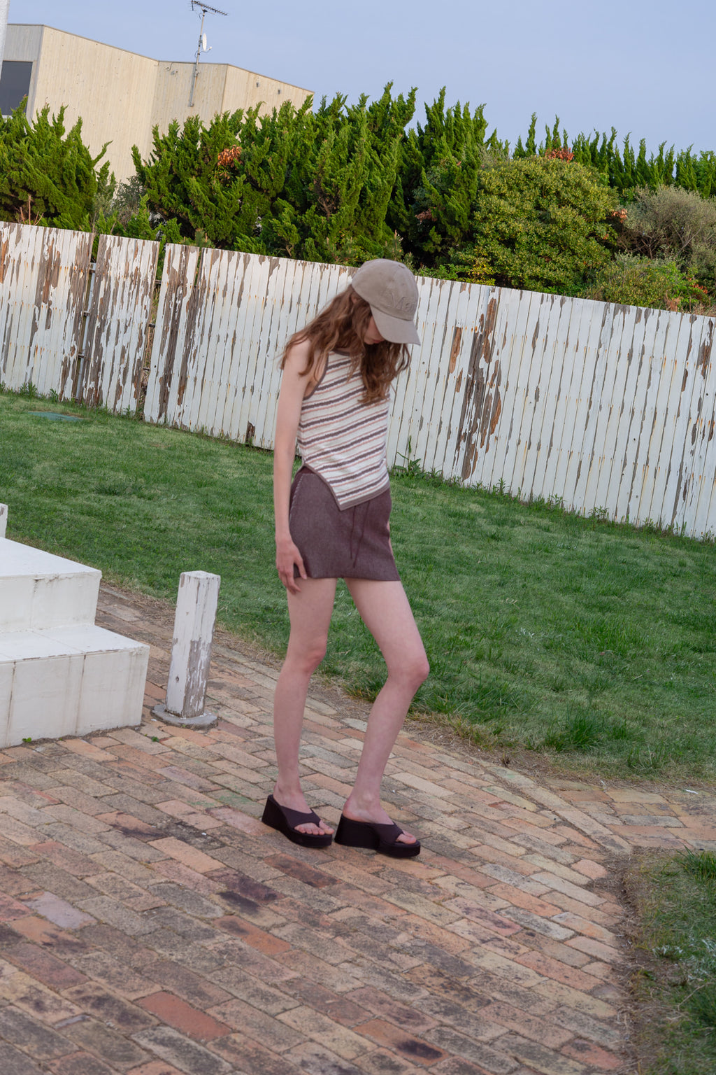 Matin Kim - Multi Stripe Sleeveless Knit Top (Brown) product image 11 | TRAB K-Fashion Australia