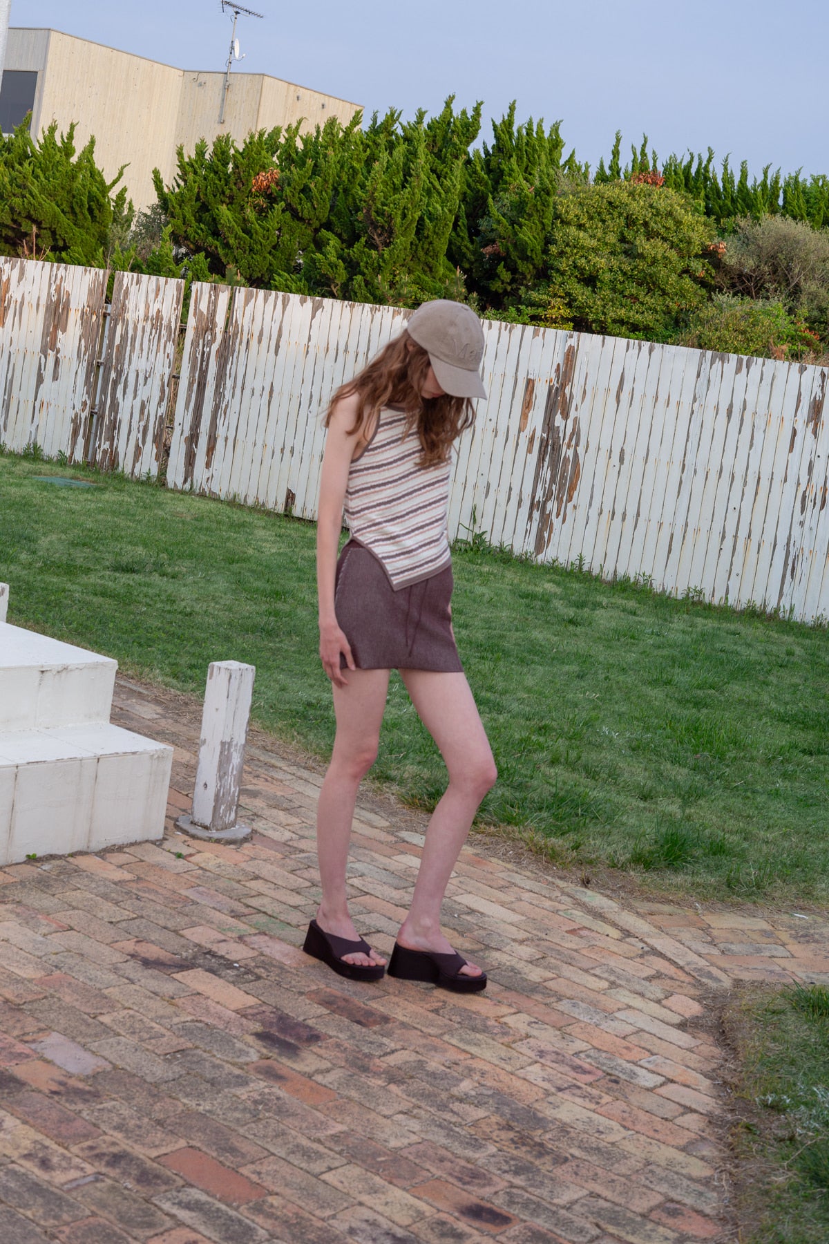 Matin Kim - Multi Stripe Sleeveless Knit Top (Brown) product image 11 | TRAB K-Fashion Australia