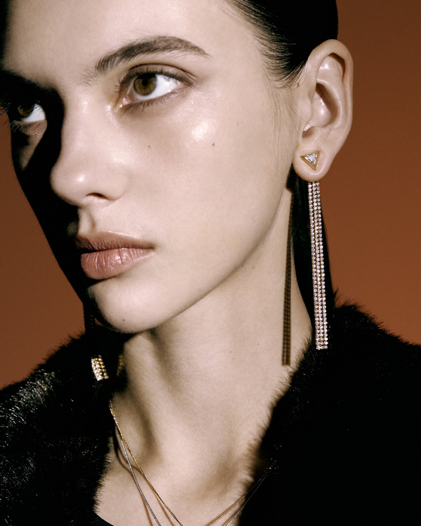 Numbering - Inverted Triangle Earrings with Stone Chain #3191 product image 3 | TRAB K-Fashion Australia