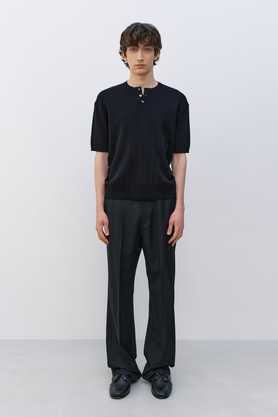 Insilence - Ribbed Henley Neck Half Knit (Black) product image 1 | TRAB K-Fashion Australia