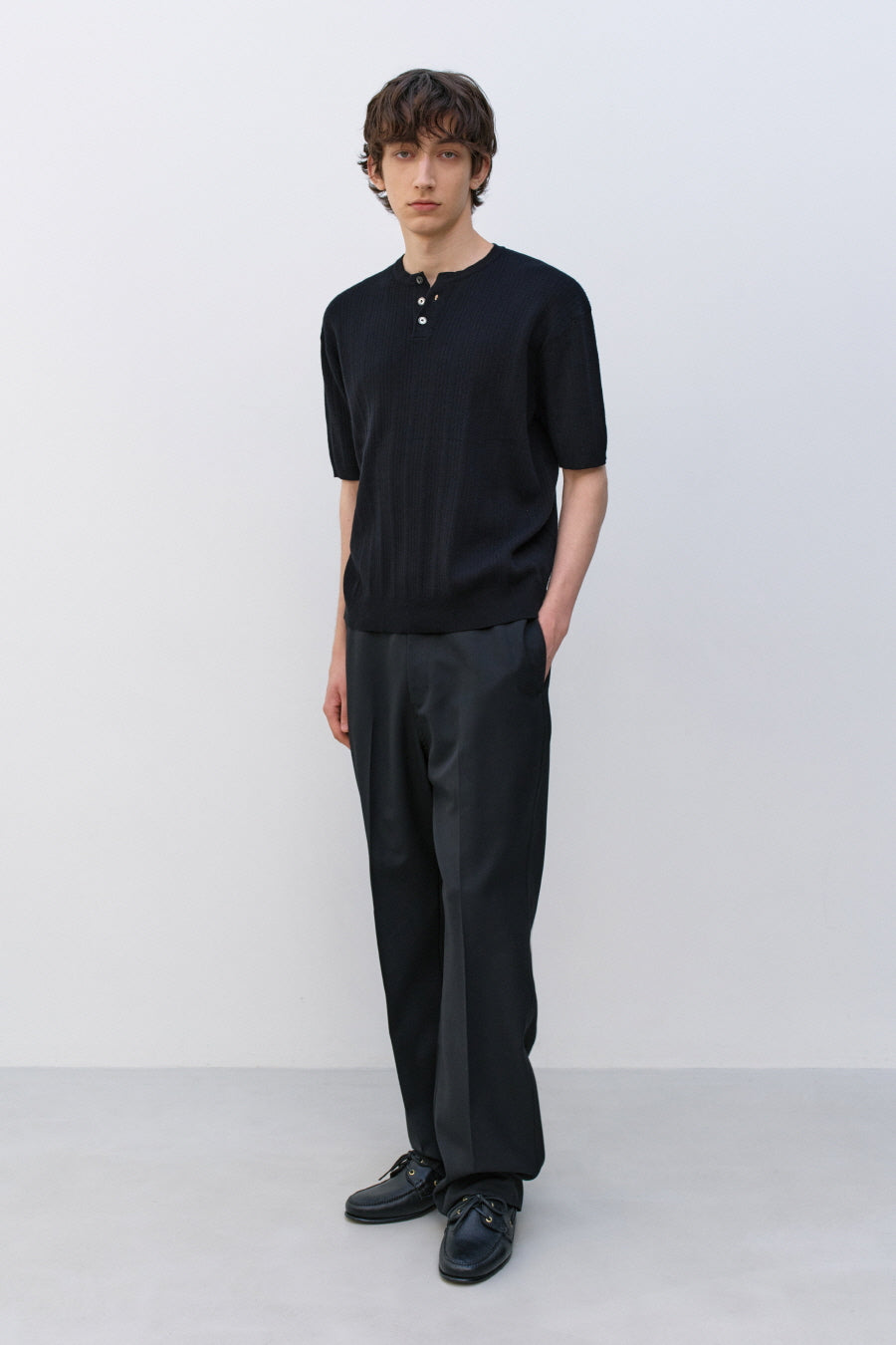 Insilence - Ribbed Henley Neck Half Knit (Black) product image 6 | TRAB K-Fashion Australia