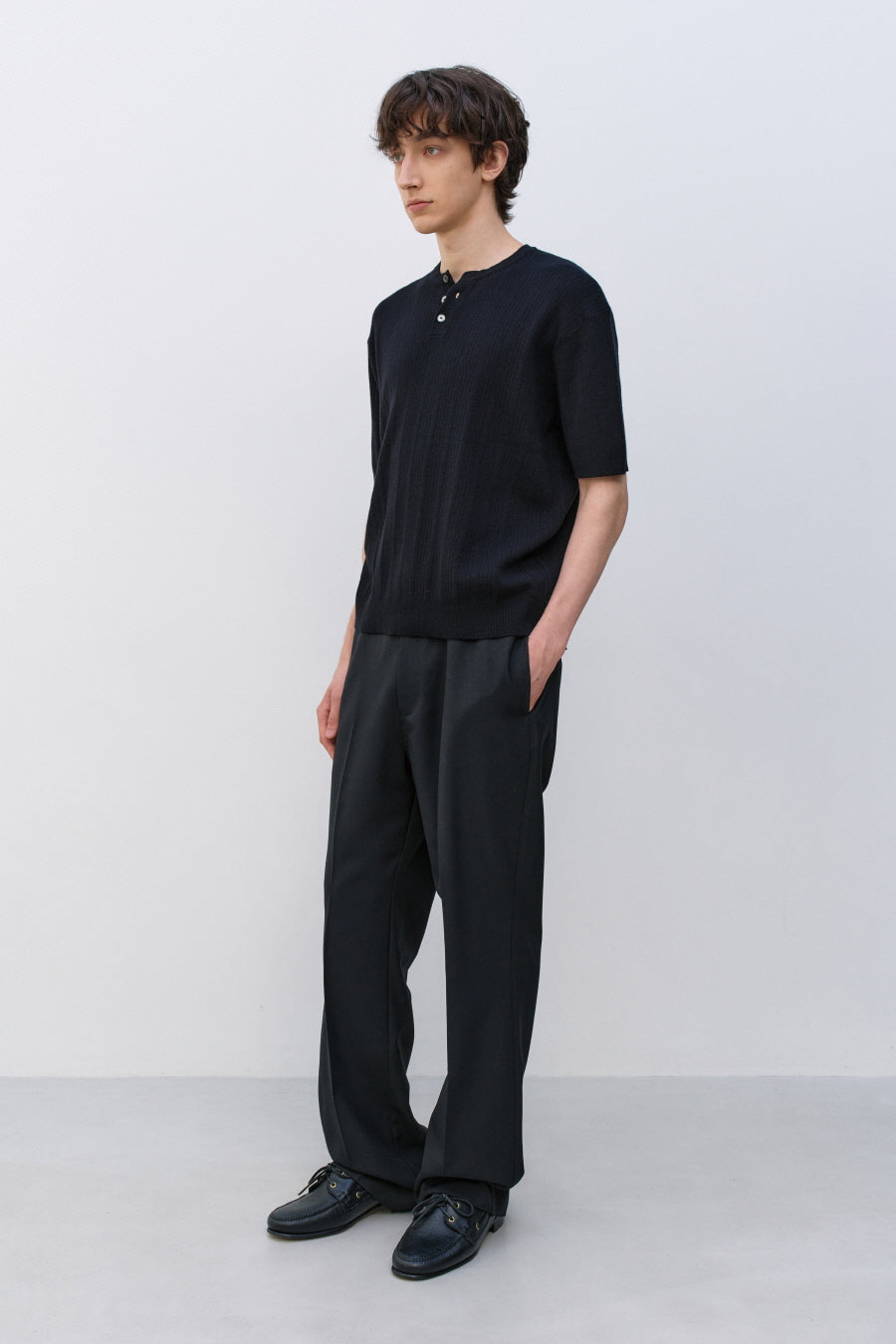 Insilence - Ribbed Henley Neck Half Knit (Black) product image 3 | TRAB K-Fashion Australia