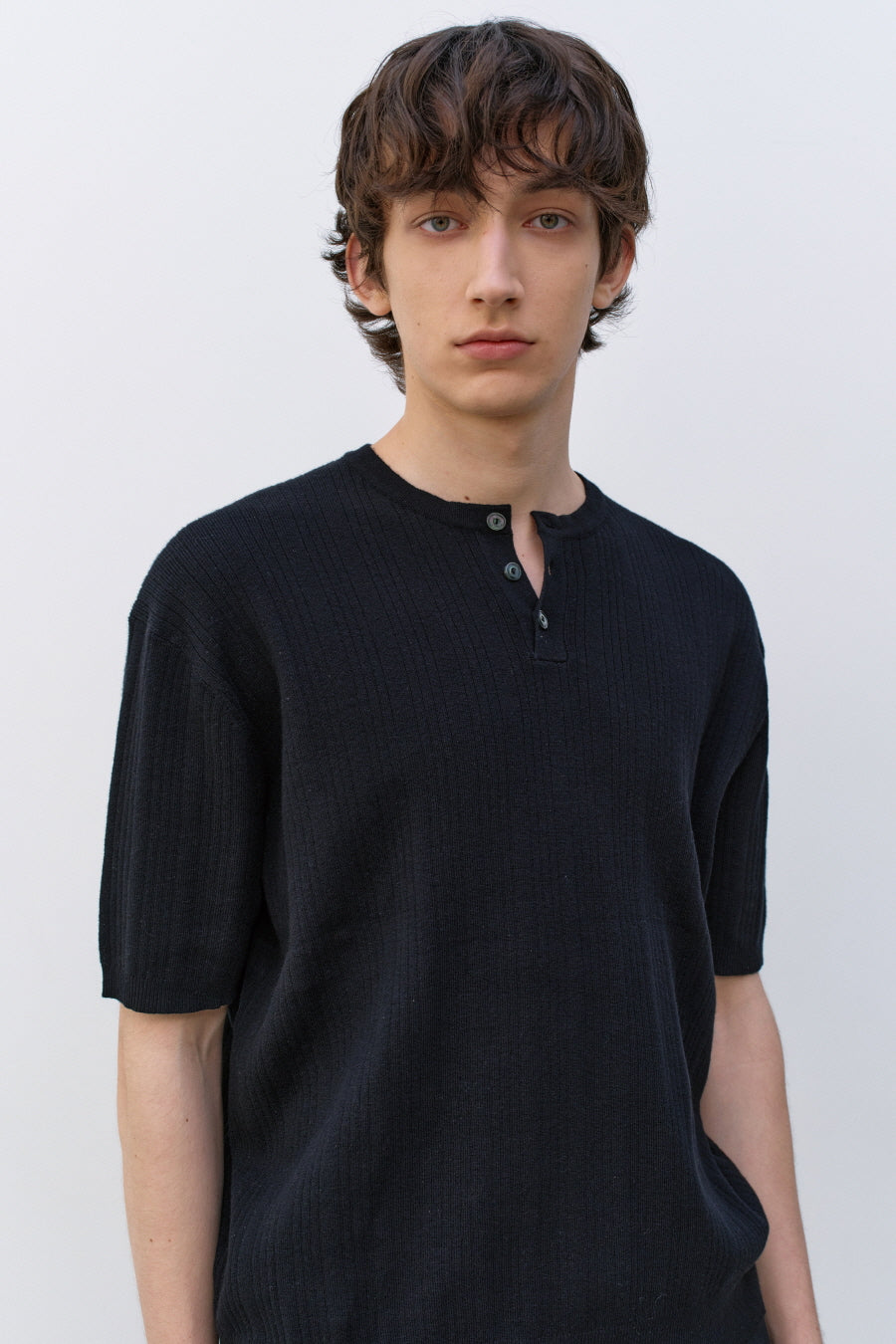 Insilence - Ribbed Henley Neck Half Knit (Black) product image 5 | TRAB K-Fashion Australia