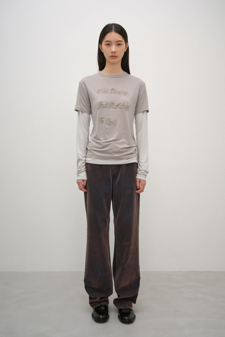 Insilence - Chasing Double-Layer Top (Ash Beige) product image 3 | TRAB K-Fashion Australia