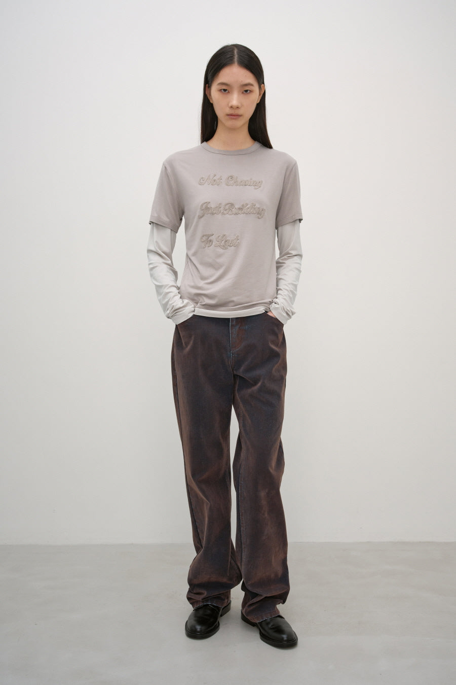Insilence - Washed Velvet Straight Denim (Brown) product image 1 | TRAB K-Fashion Australia