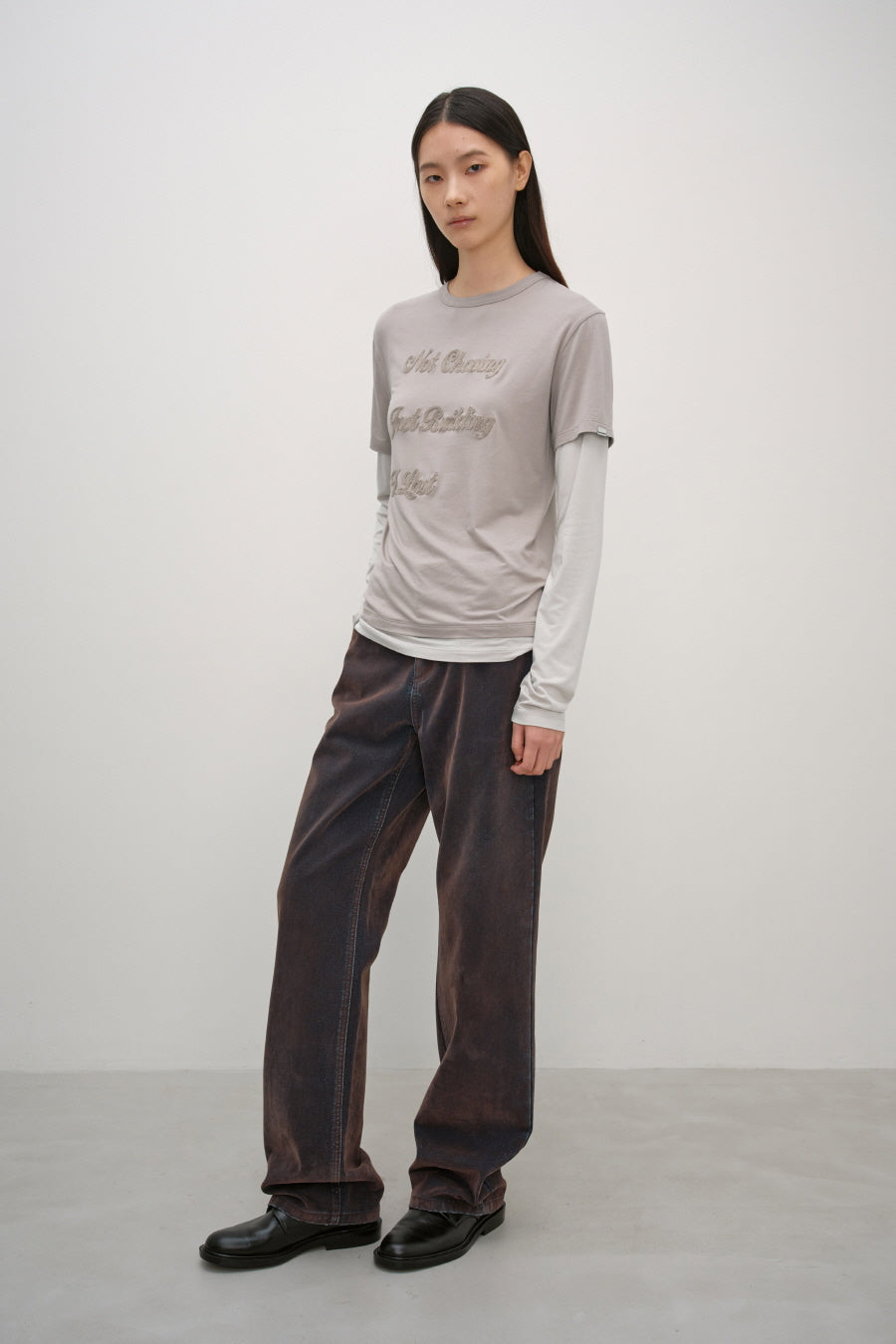 Insilence - Chasing Double-Layer Top (Ash Beige) product image 4 | TRAB K-Fashion Australia