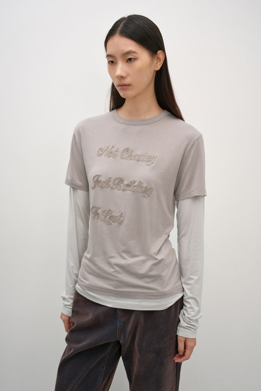Insilence - Chasing Double-Layer Top (Ash Beige) product image 1 | TRAB K-Fashion Australia