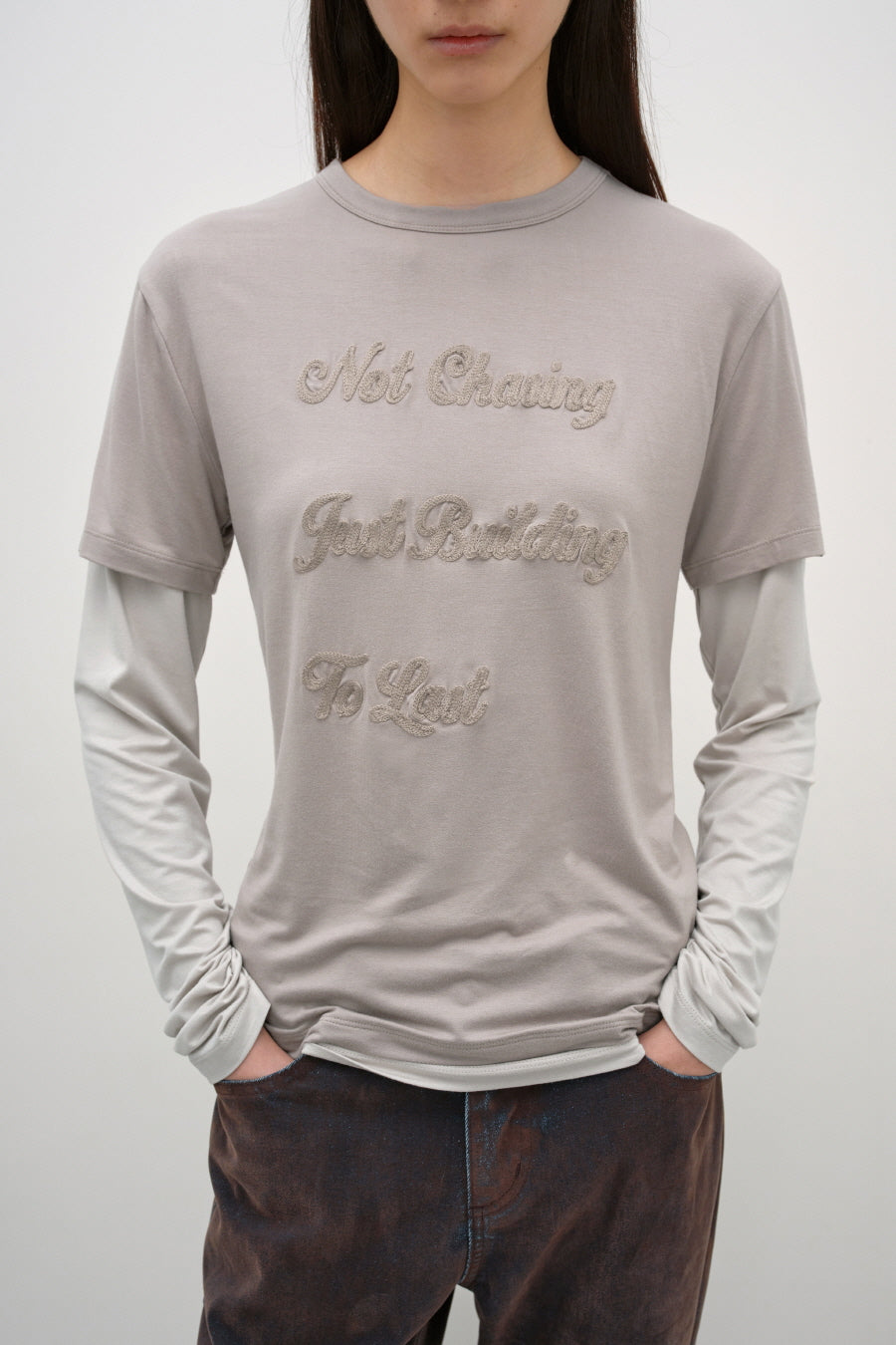 Insilence - Chasing Double-Layer Top (Ash Beige) product image 2 | TRAB K-Fashion Australia