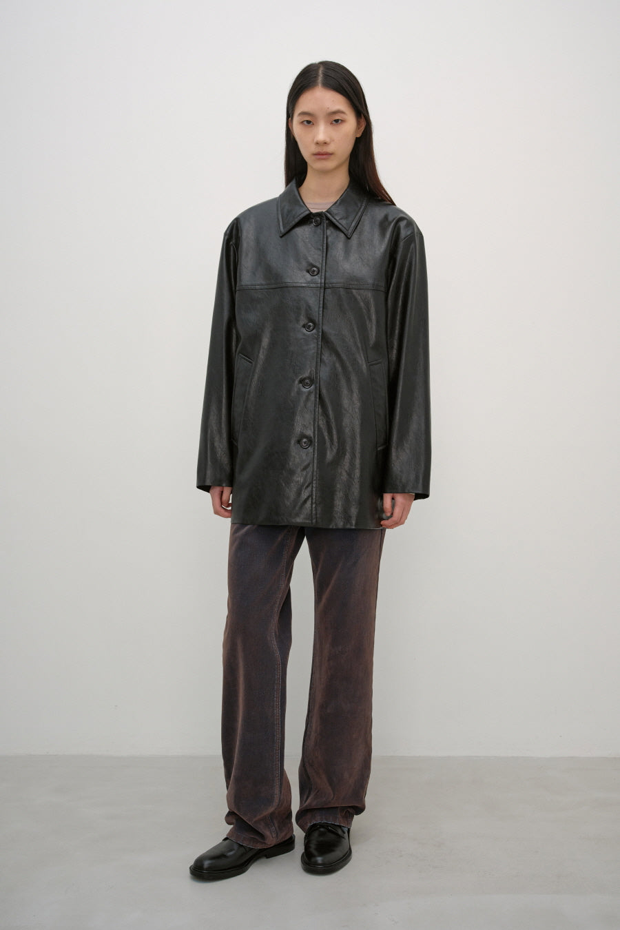 Insilence - Faux Leather Car Coat (Black) product image 3 | TRAB K-Fashion Australia