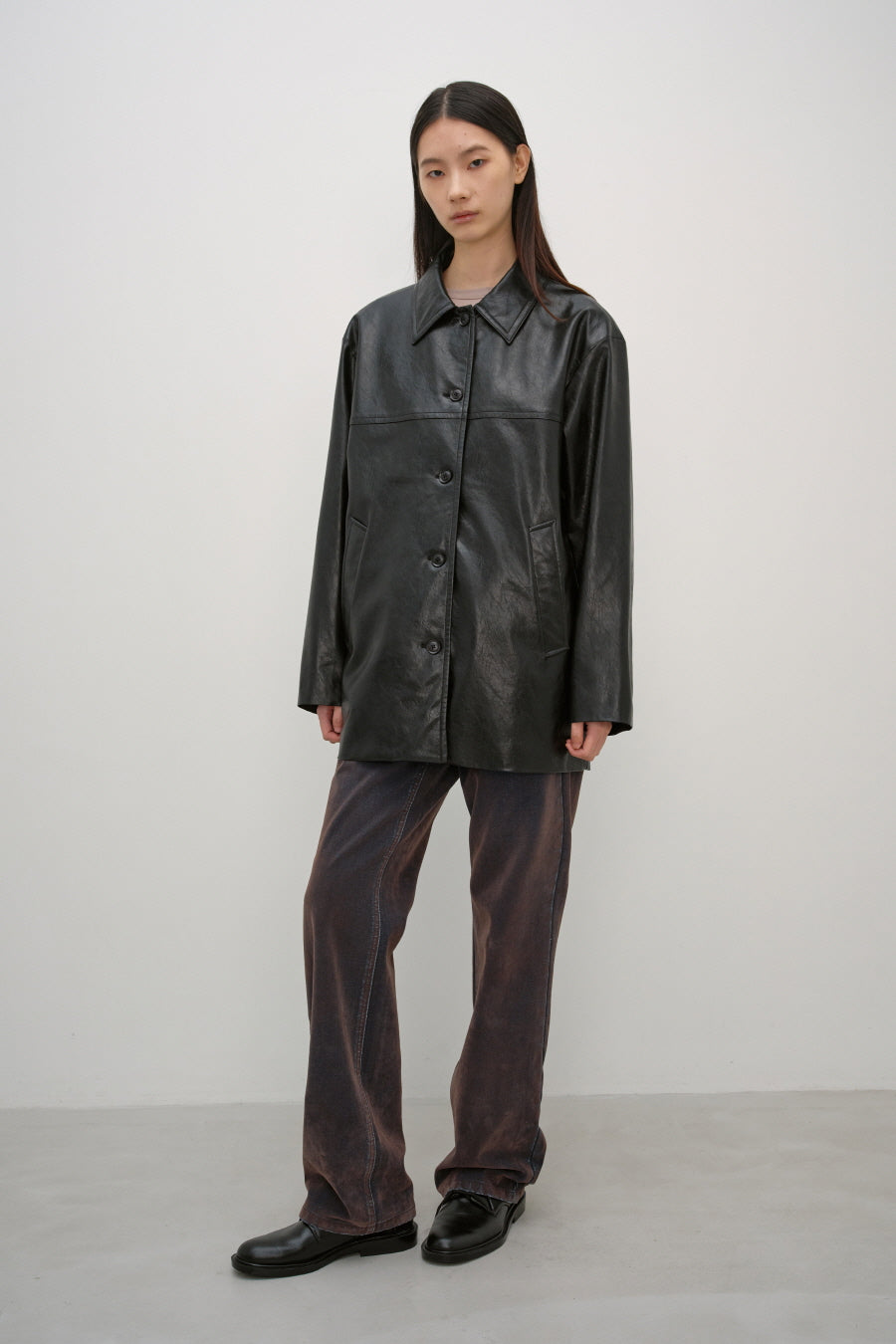 Insilence - Faux Leather Car Coat (Black) product image 5 | TRAB K-Fashion Australia