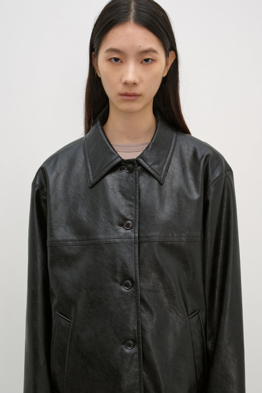Insilence - Faux Leather Car Coat (Black) product image 6 | TRAB K-Fashion Australia