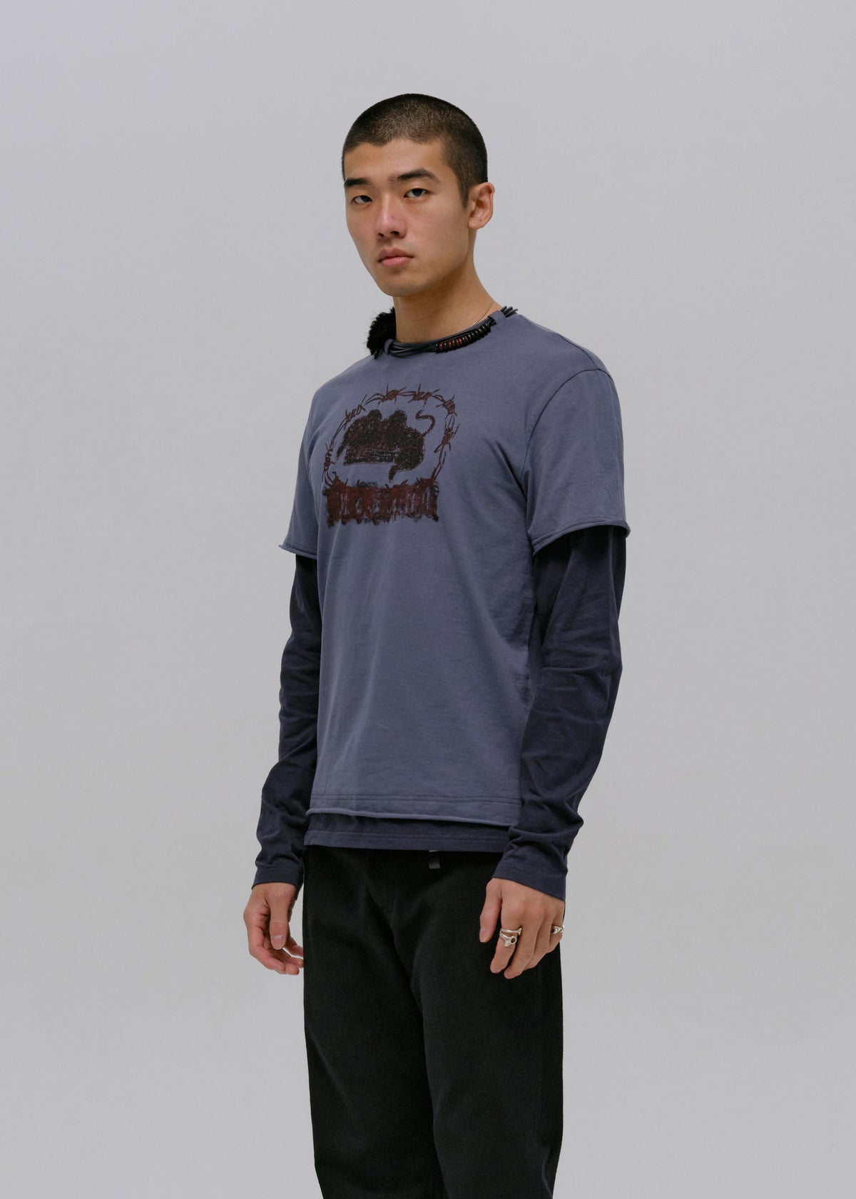 Hyein Seo - Graphic T-Shirt w/ Necklace (Slate Grey) product image 1 | TRAB K-Fashion Australia