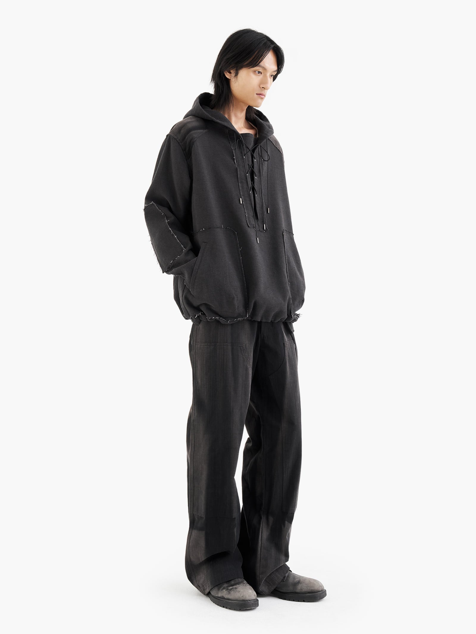 Jiyong Kim - Sun-Bleached Raw Edged Anorak (Black) product image 1 | TRAB K-Fashion Australia