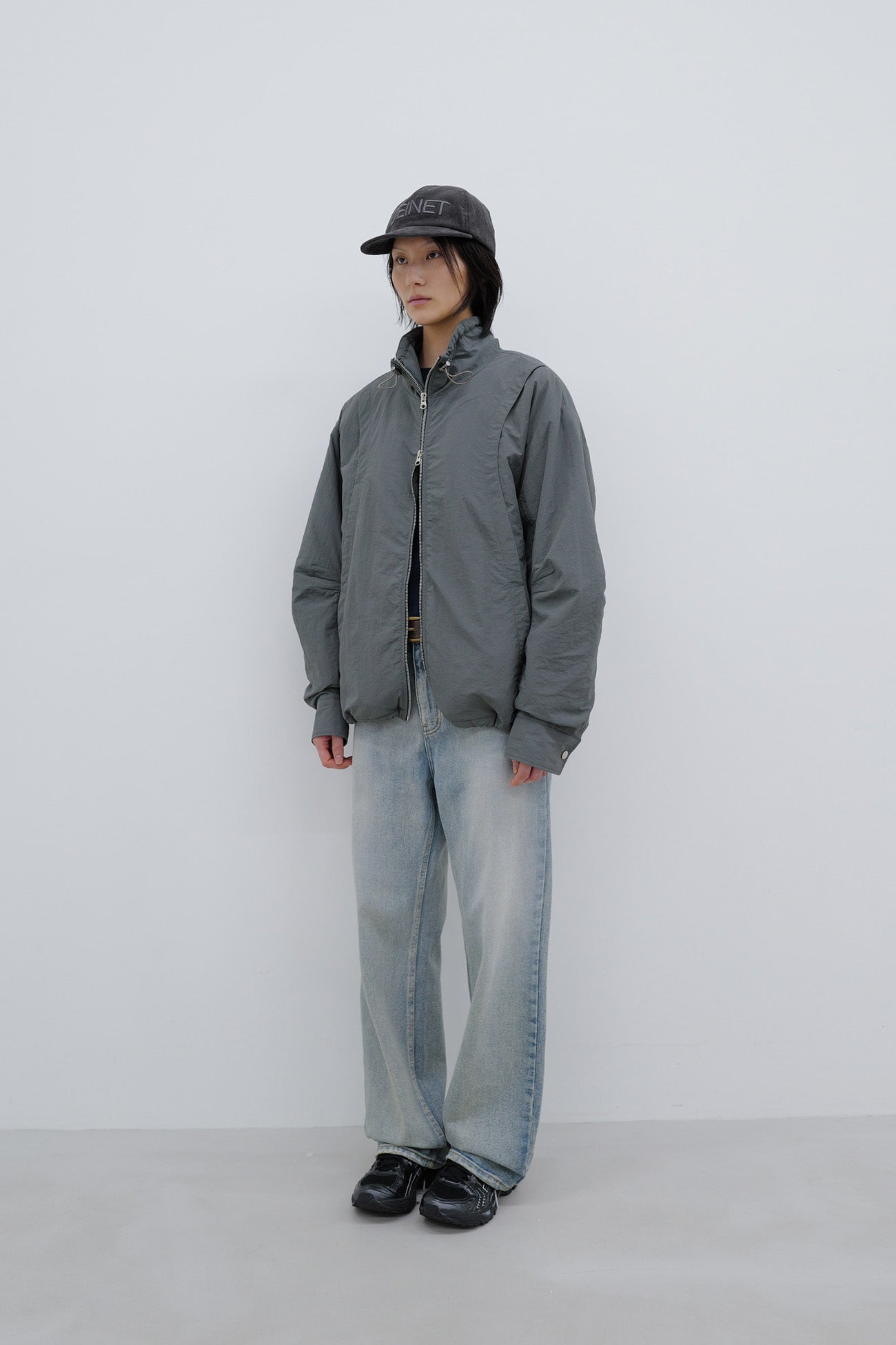 Deinet - Deinet Check Contrast Bomber Jacket (Charcoal) product image 2 | TRAB K-Fashion Australia