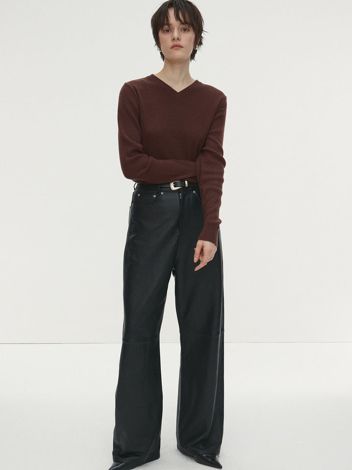 Tonywack - Super Fine Wool Ribbed V-Neck Sweater (Brown) product image 1 | TRAB K-Fashion Australia